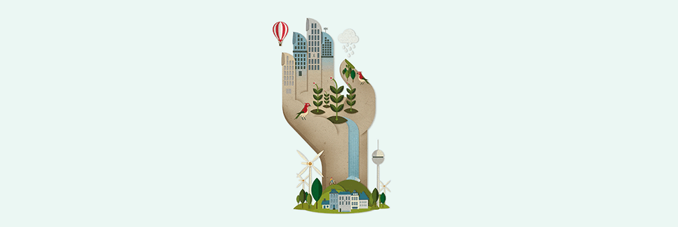 Motiv: Hand, Gebäude, Natur